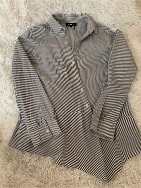 DKNY Black and White Striped Women's Button-Down Shirt